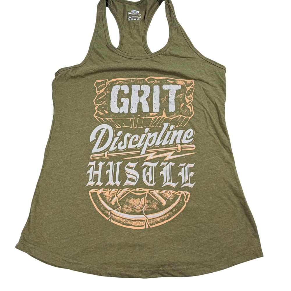 The Lift Box Tank Top Womens Large Green Cotton Blend Grit Hustle Racerback Gym